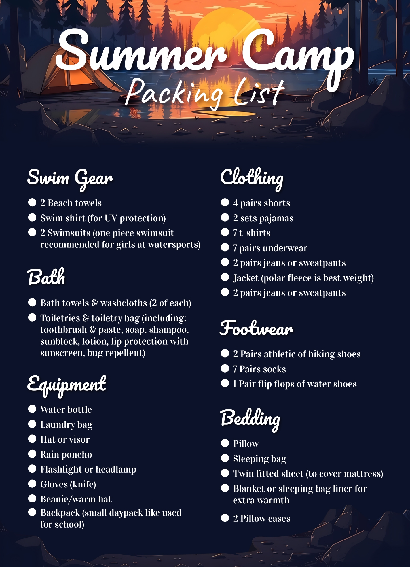 Summer Camp Packing List Free Google Docs Template Gdoc io