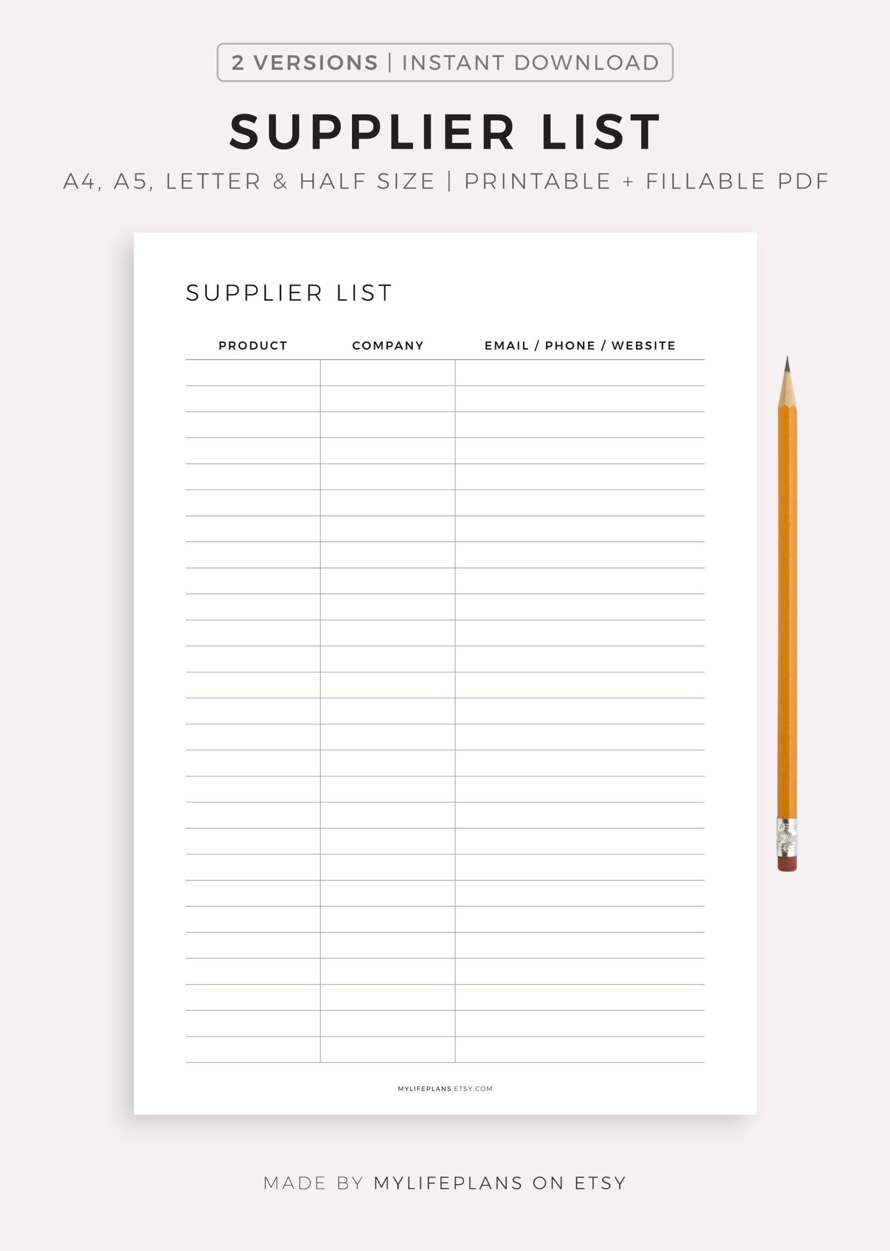 Supplier List Template