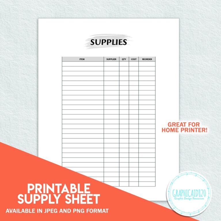 Supply Sheet Template Simple Printable Inventory Log Small Business Supplies Organizer Inventory Sheet Supply Cost Reorder Tracker