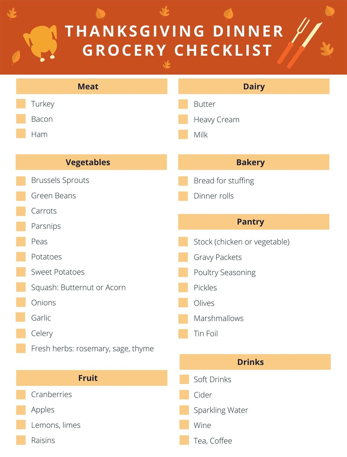 Thanksgiving Food List Template