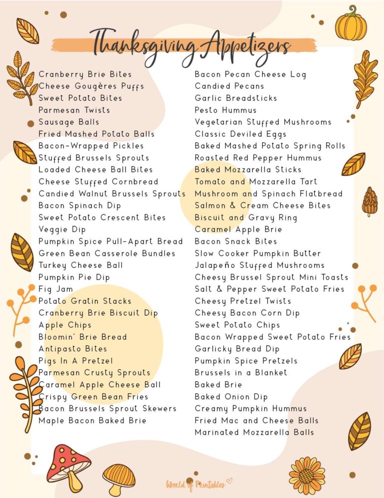 Thanksgiving Food Checklist Food List U0026 Printables World Of Printables