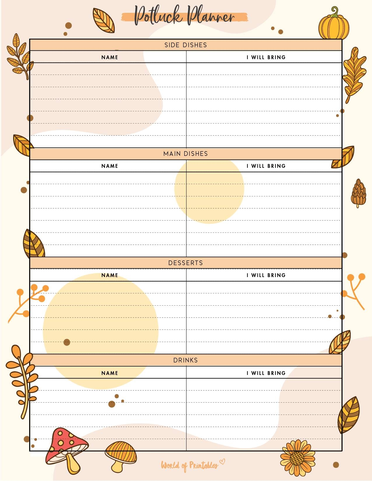 Free Printable Thanksgiving Potluck List Template