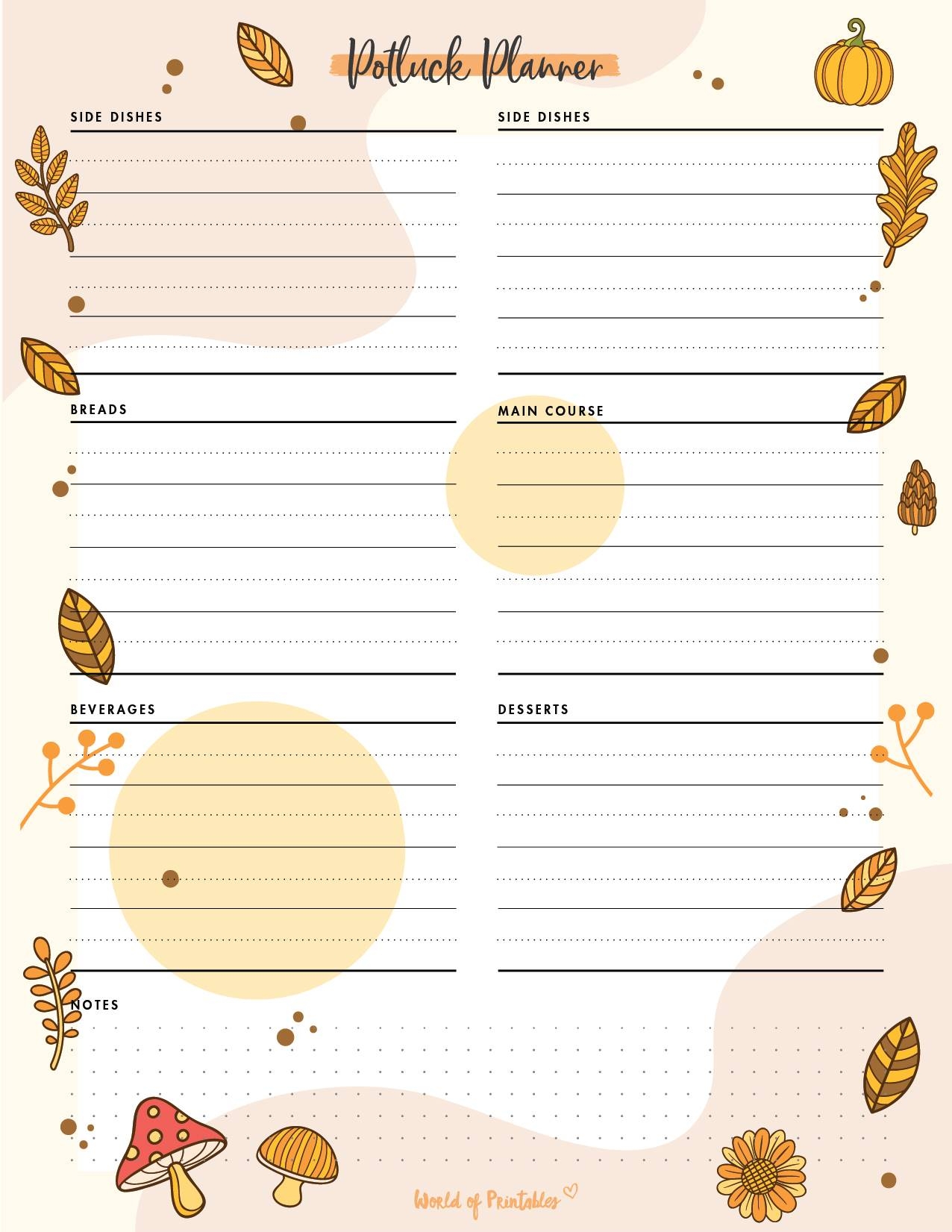 Thanksgiving Potluck List Template