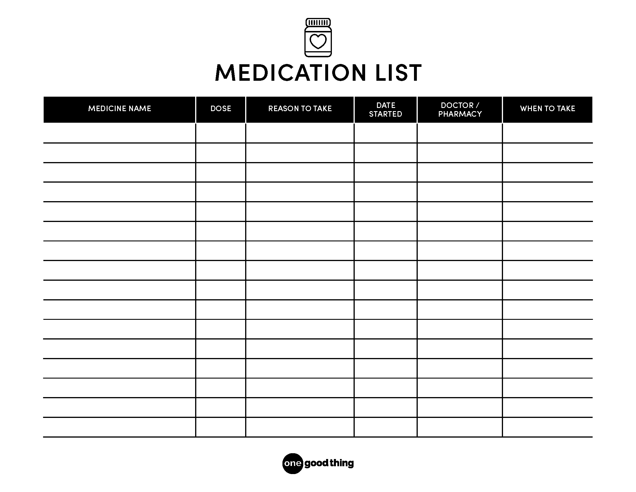 Printable Free Printable Medication Lists Templates