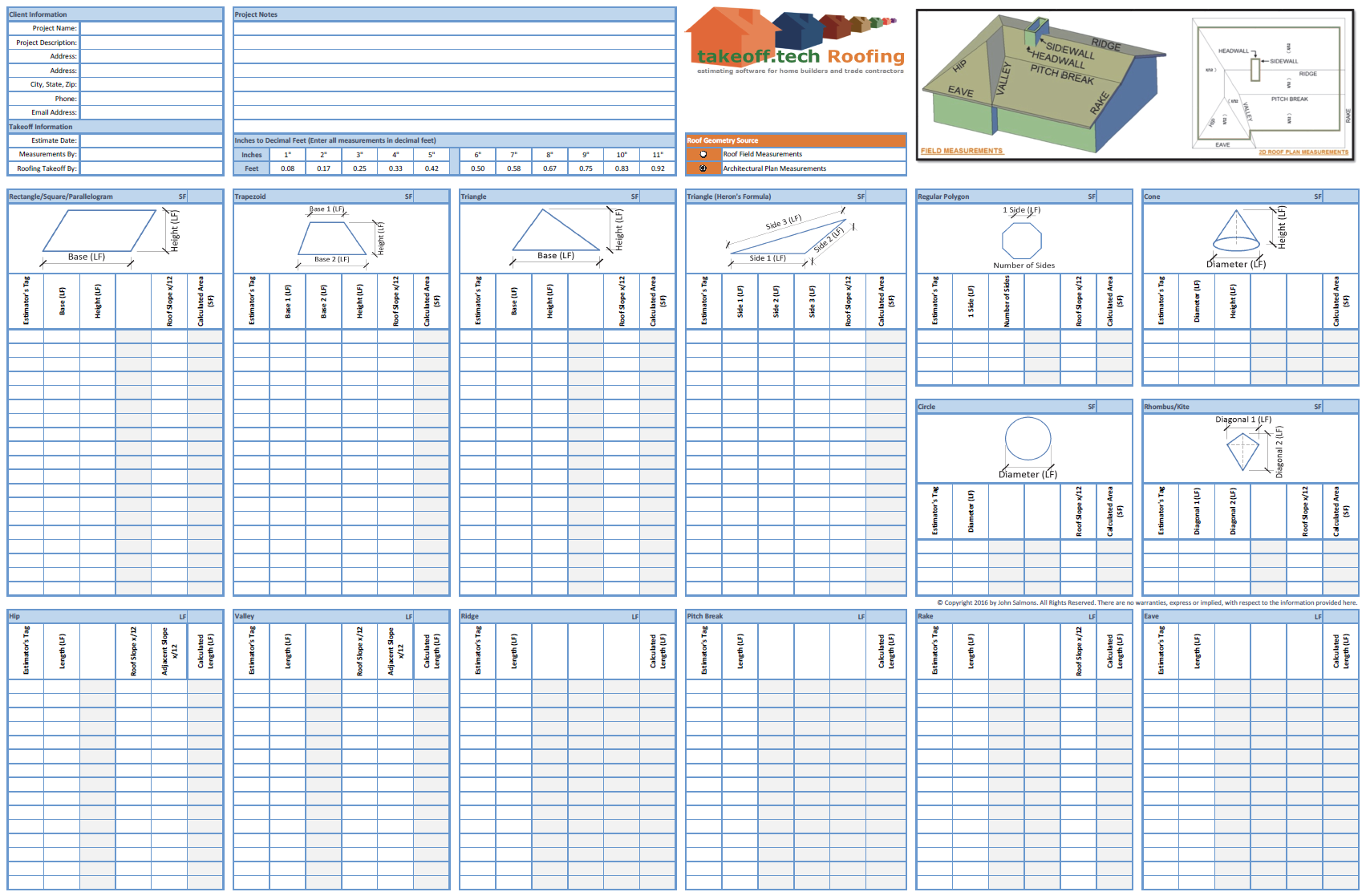 The Shingle Roofing Takeoff Template And Measurement Data Sheet The Shingle Roofing Takeoff Template And Measurement Data Sheet