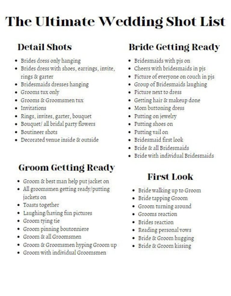 The Ultimate Wedding Photographer Shot List Etsy