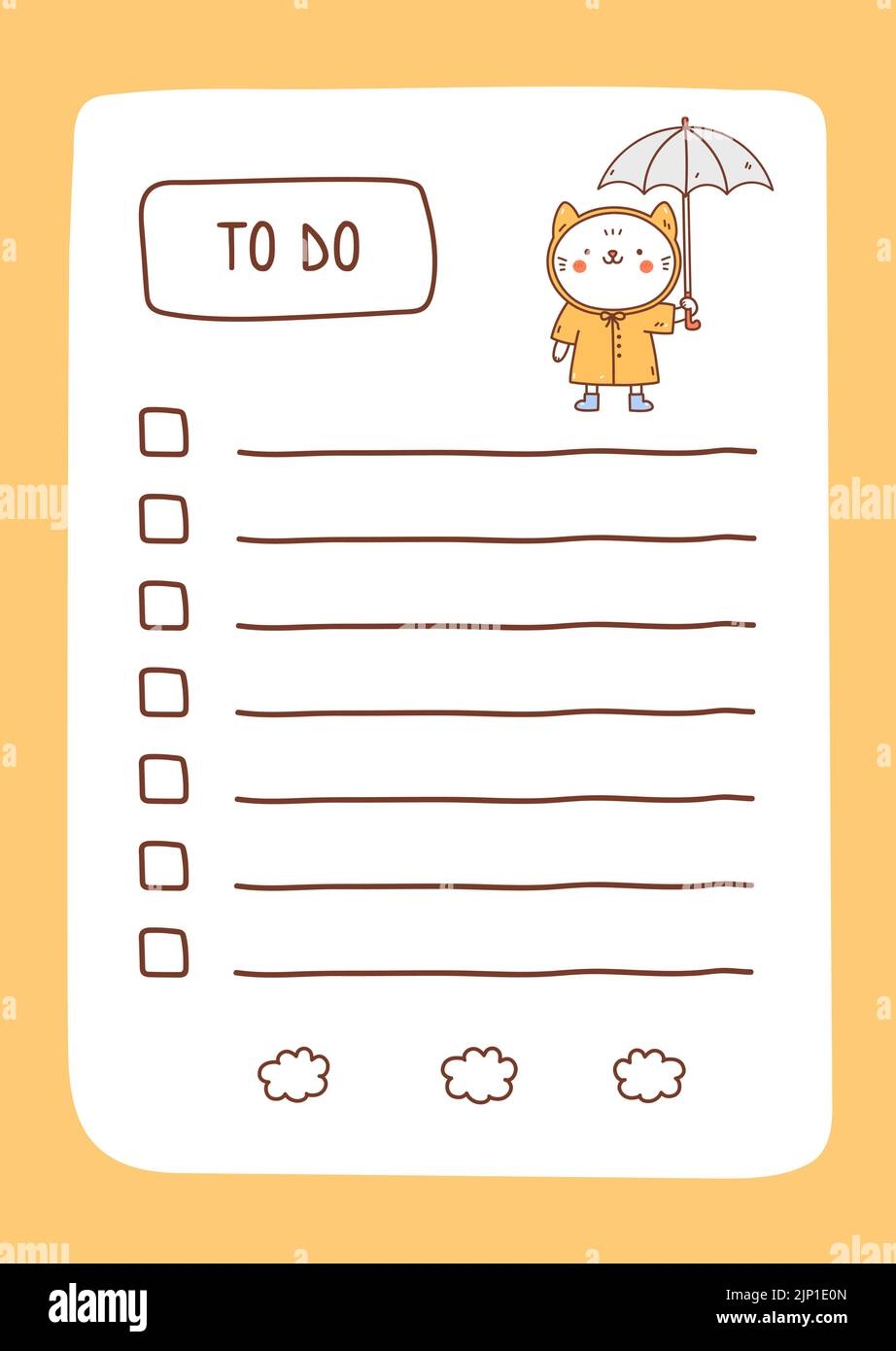 To Do List Template Decorated By Kawaii Cat Cute Design Of Schedule Daily Planner Or Checklist Vector Hand drawn Illustration Perfect For Planning Notes And Self organization Stock Vector Image U0026 Art Alamy