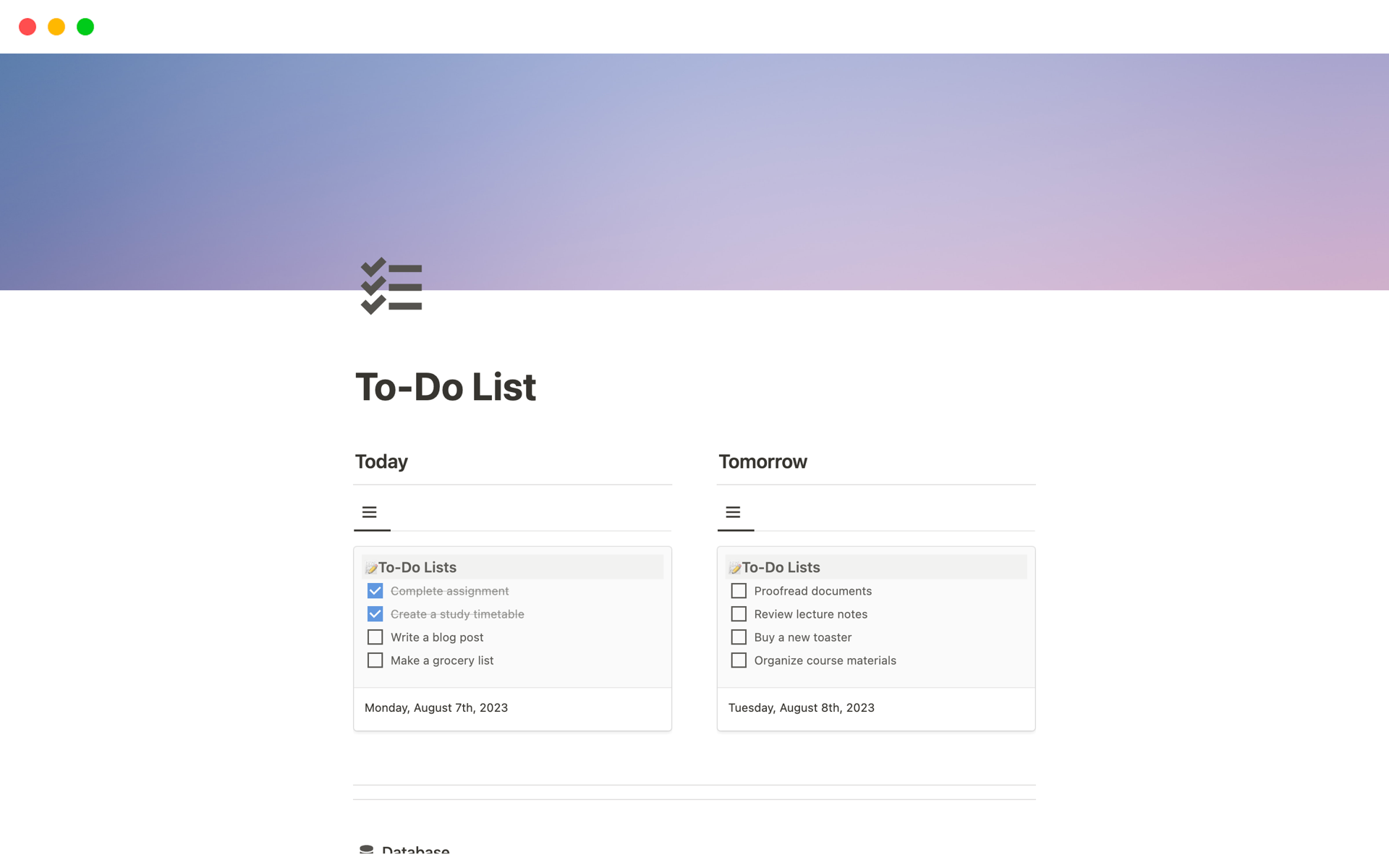 Notion To Do List Template