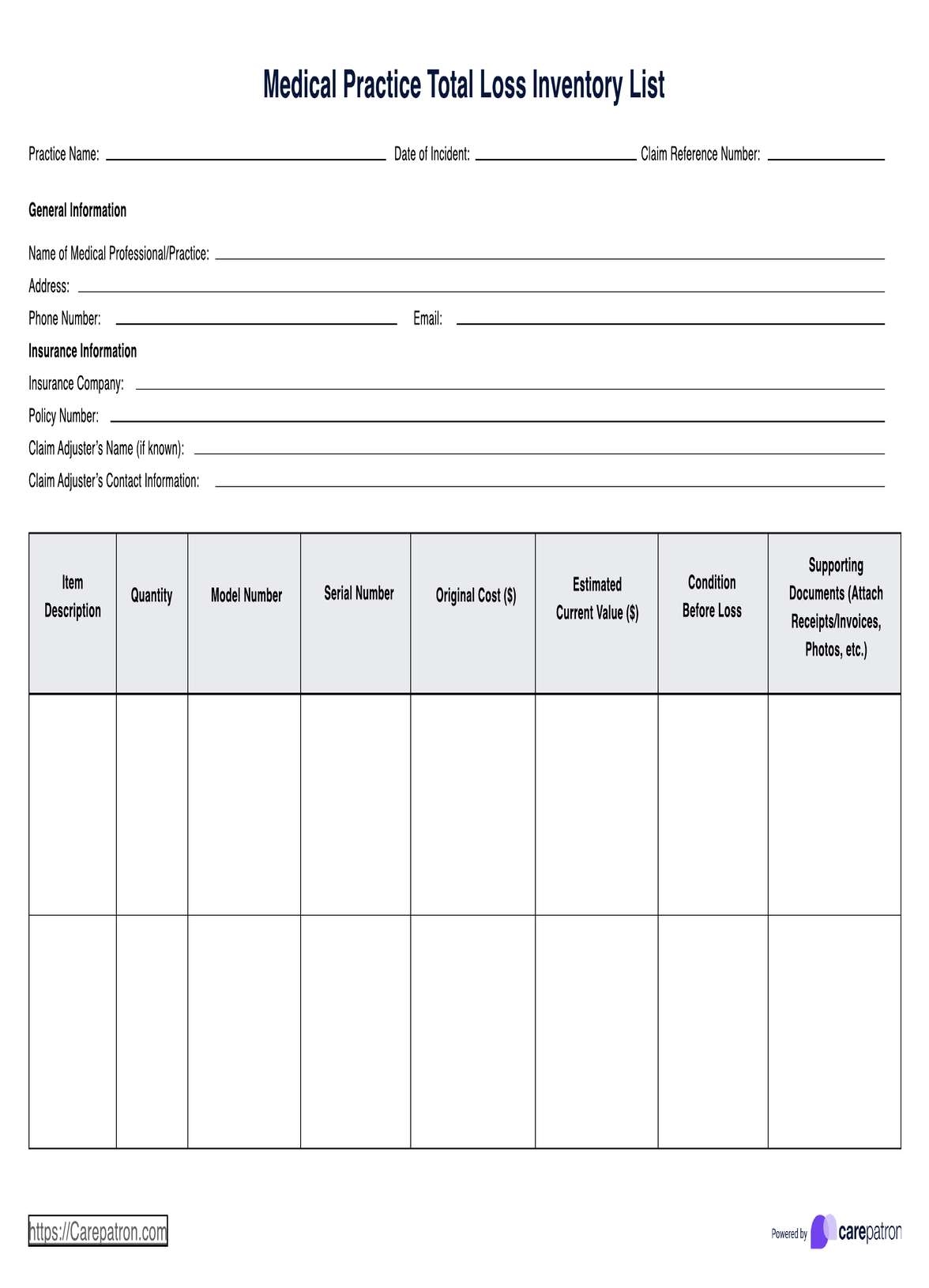 Total Loss Inventory List Template U0026 Example Free PDF Download