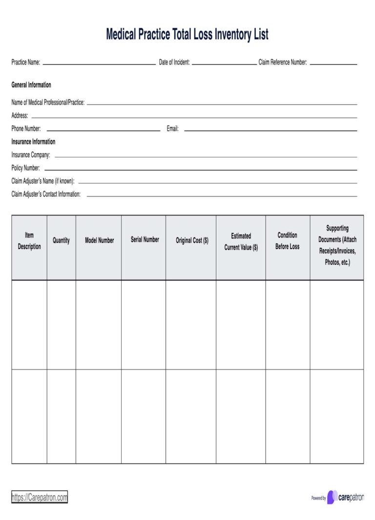 Total Loss Inventory List Template U0026 Example Free PDF Download