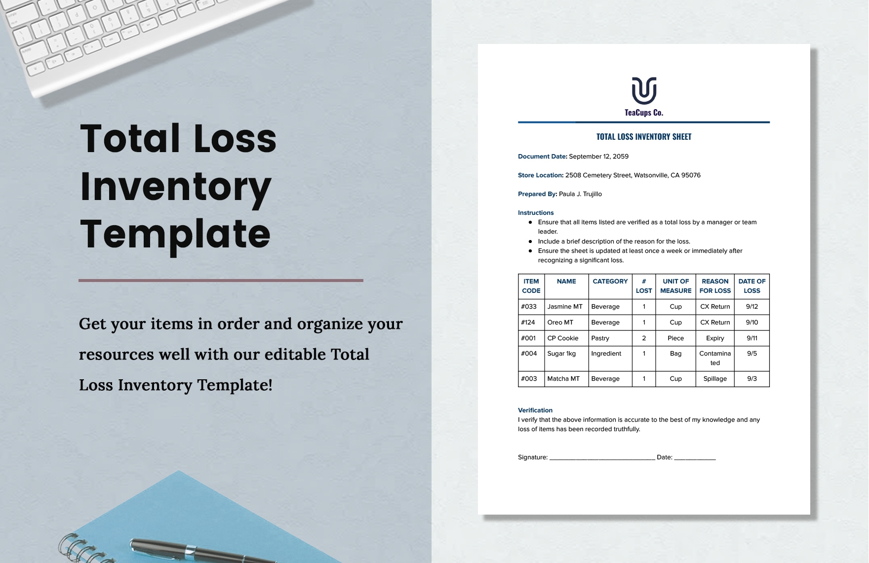 Total Loss Inventory Template In Word PDF Google Docs Download Template