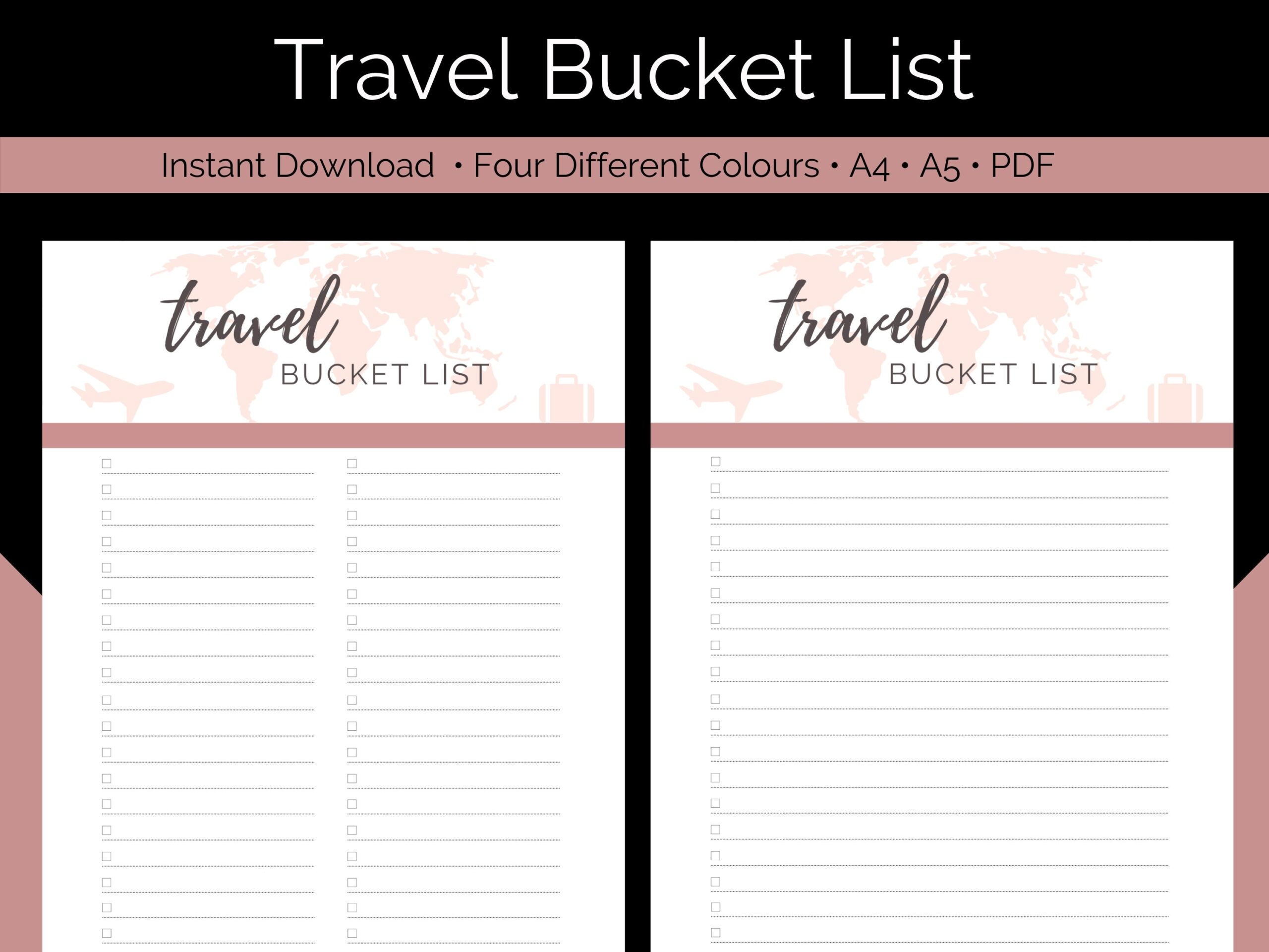 Travel Bucket List Printable Bucket List Template Adventure Bucket List Travel Checklist Dream Vacation Digital Download A4 A5 PDF Etsy
