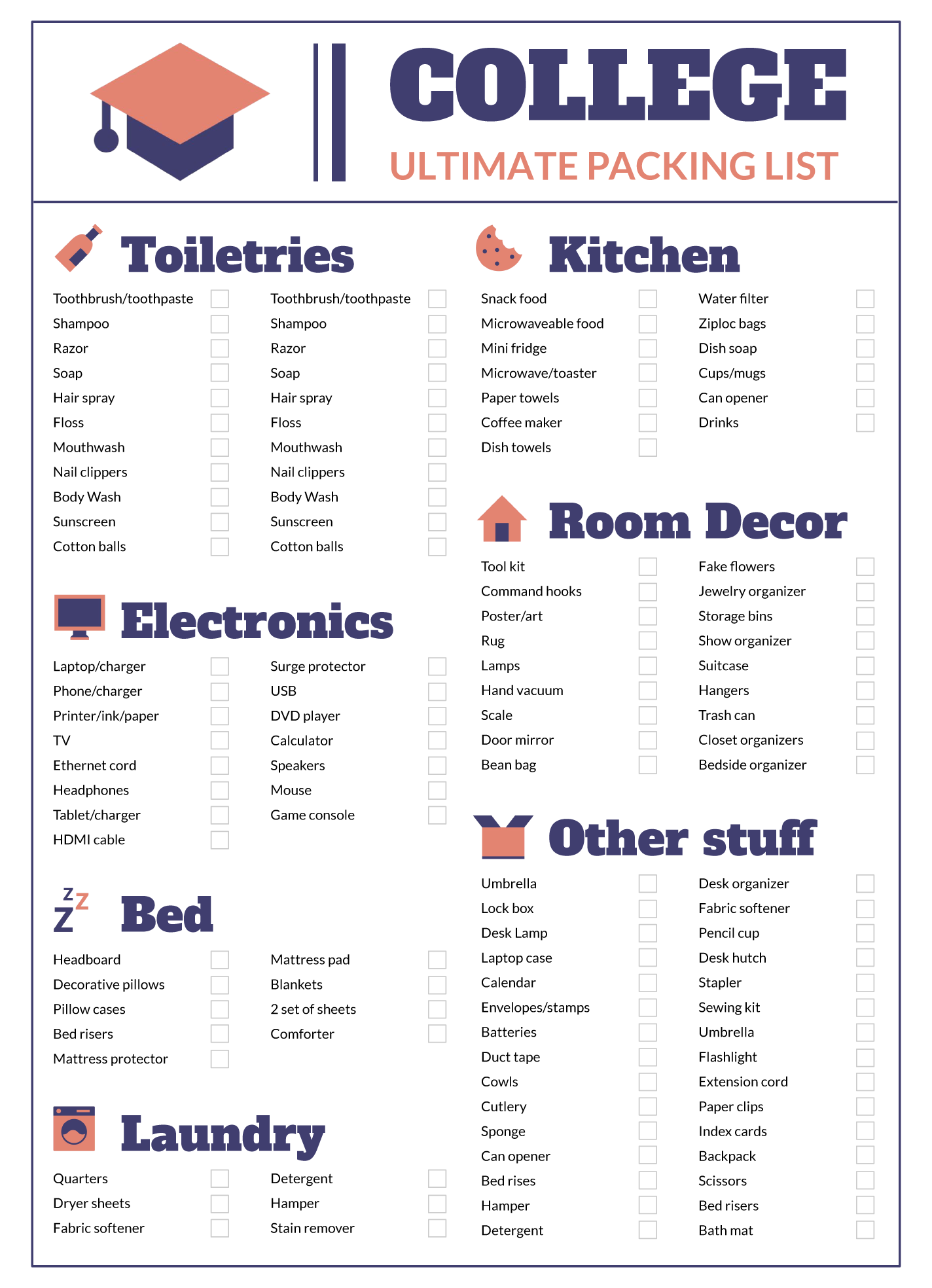 Ultimate College Packing List Free Google Docs Template Gdoc io Worksheets Library
