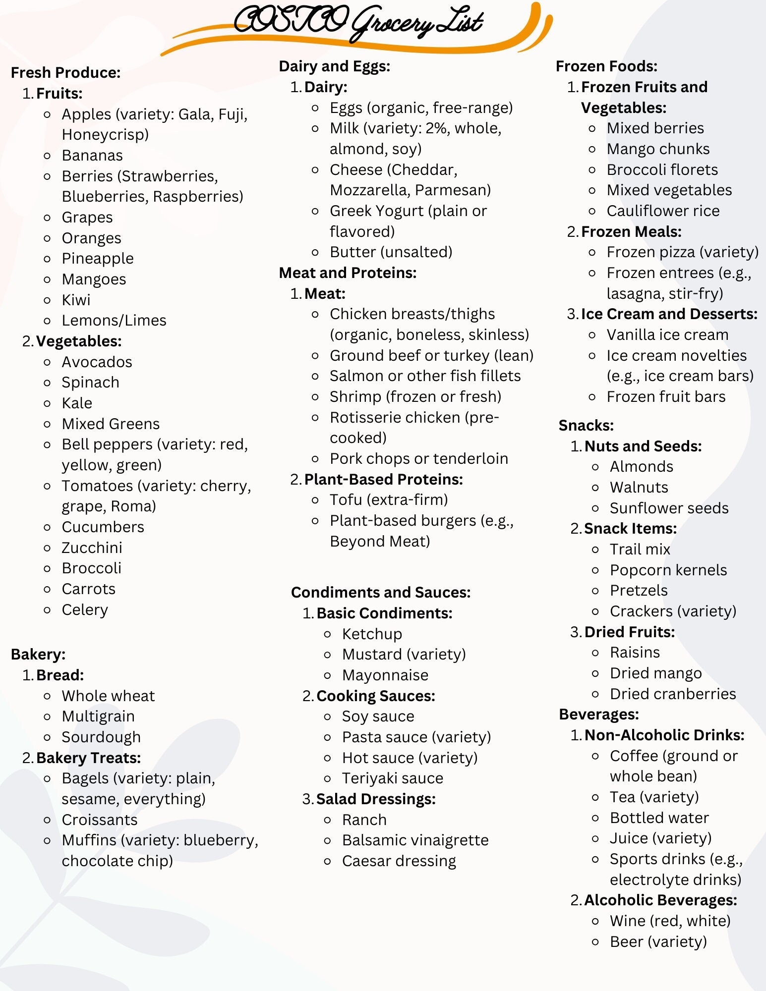 Ultimate COSTCO Grocery List Printable Etsy
