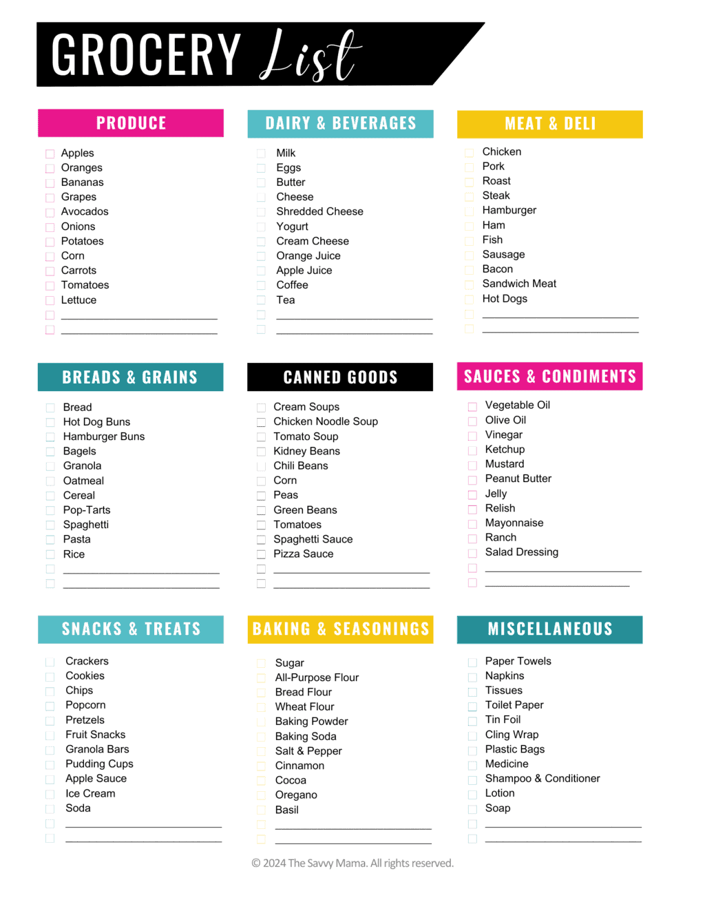 Grocery Lists Template