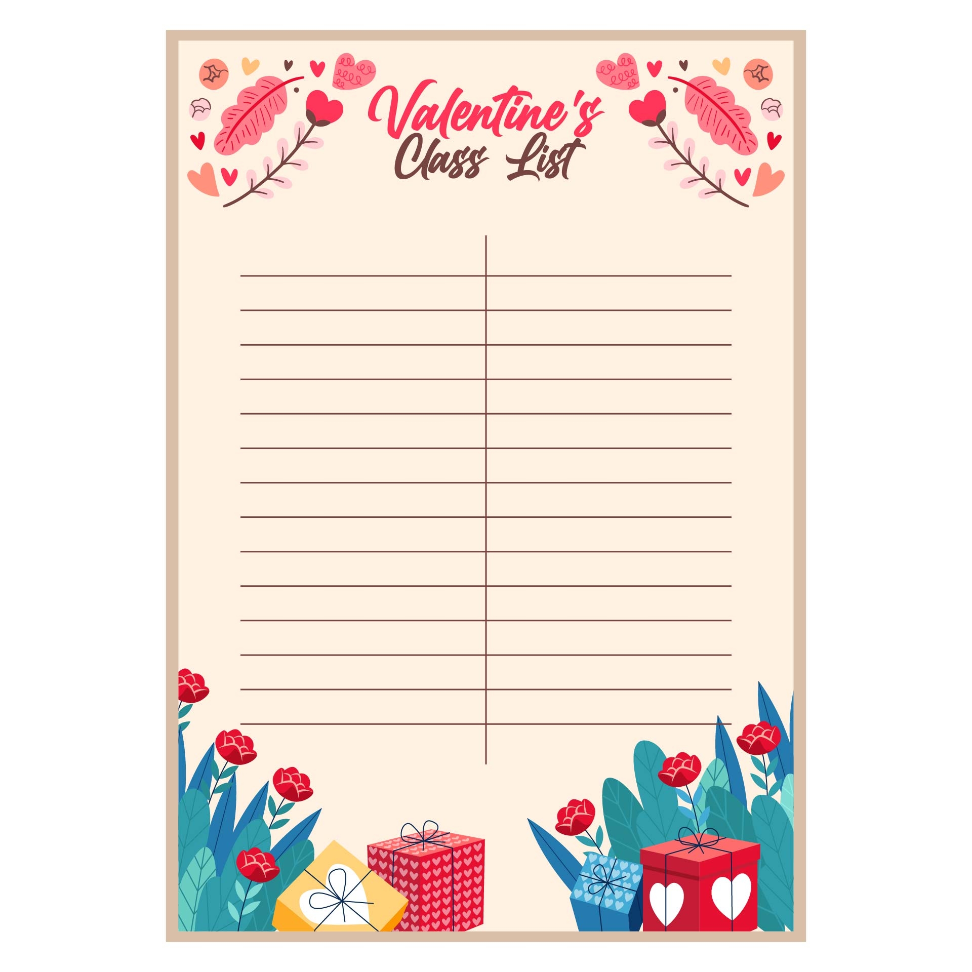 Valentine List Template