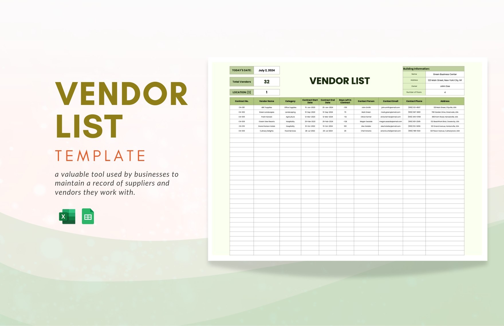Vendor List Template In Excel Google Sheets Download Template