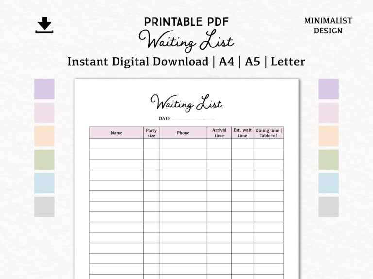 Waiting List Digital Download PDF Printable A4 A5 Letter 