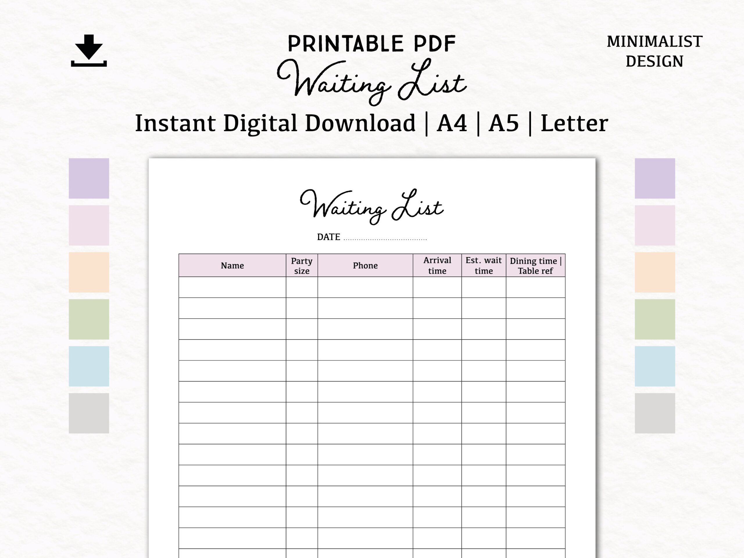 Waiting List Digital Download PDF Printable A4 A5 Letter 