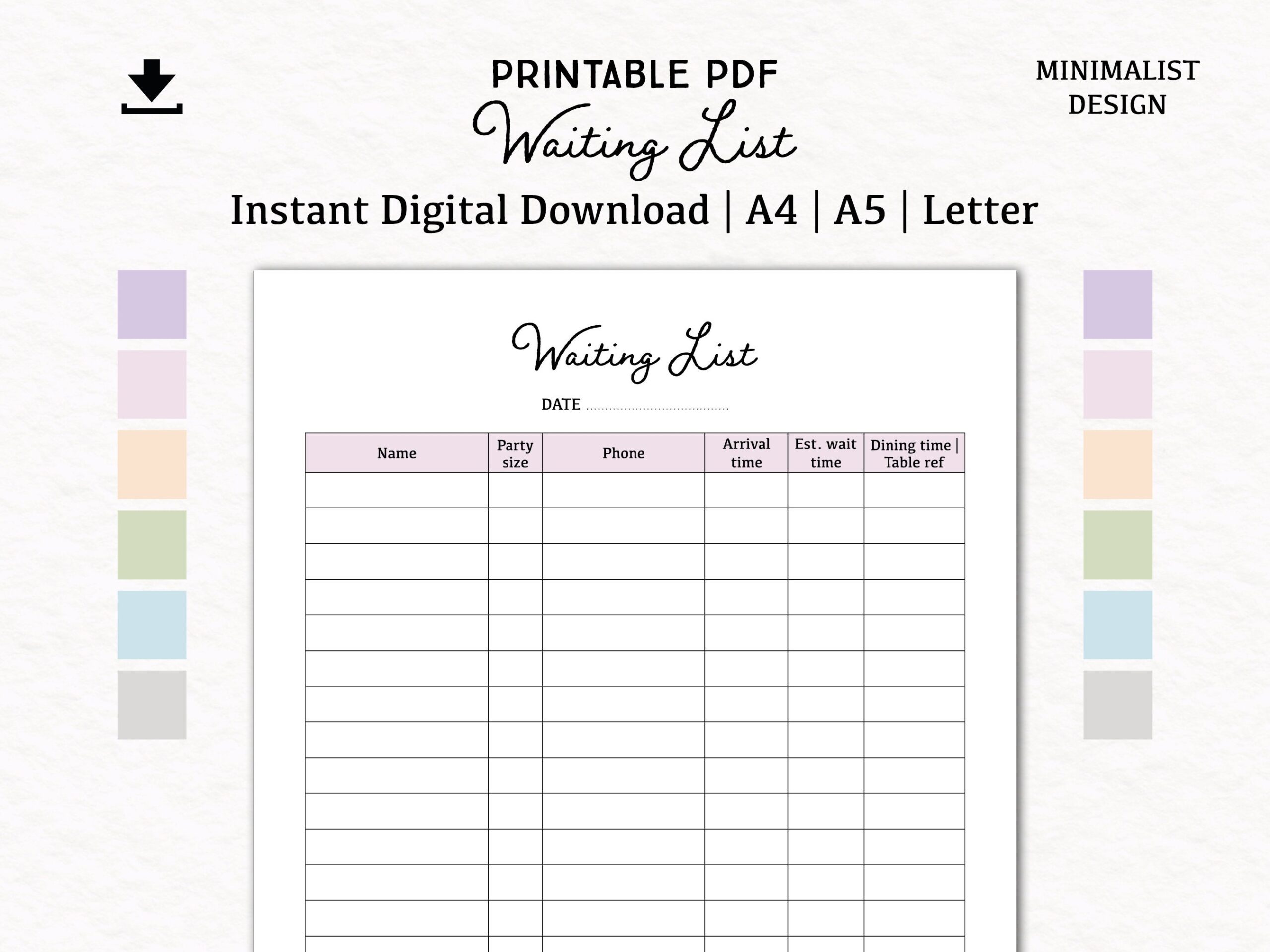 Waiting List Digital Download PDF Printable A4 A5 Letter 
