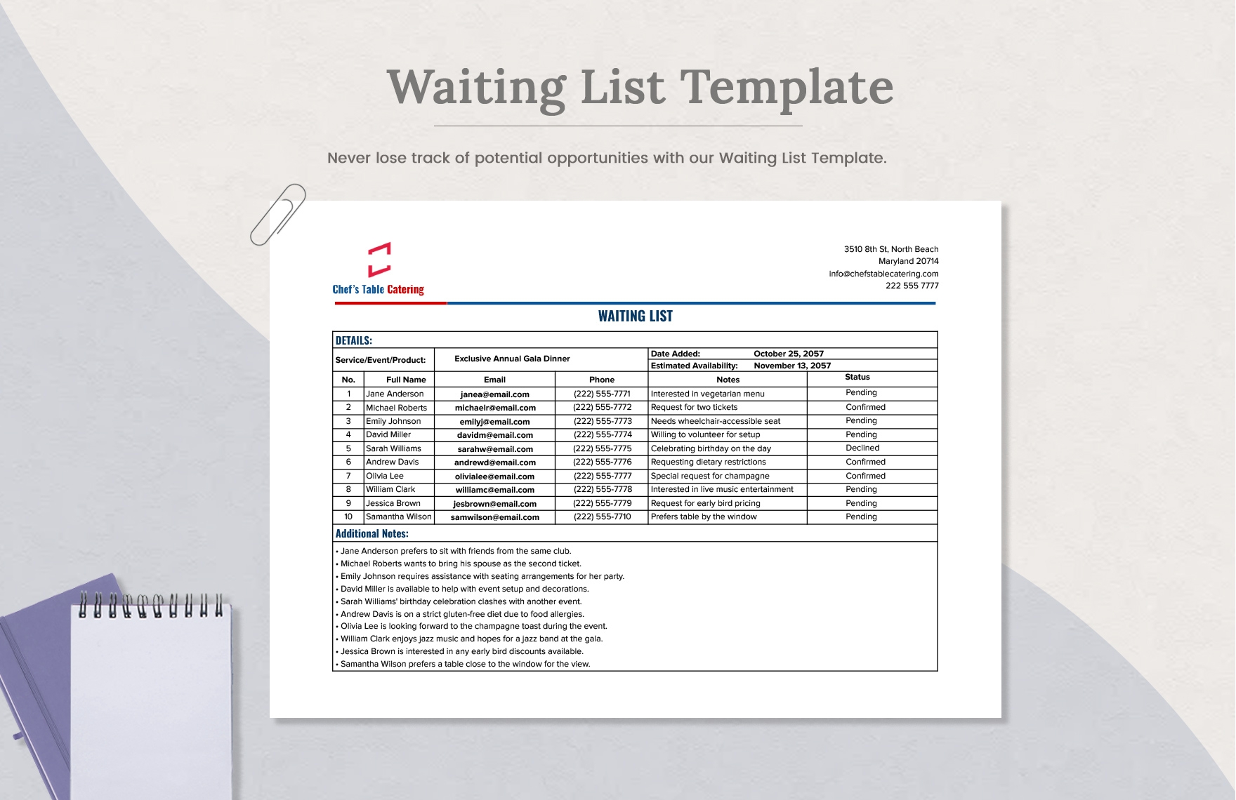 Waiting List Template In Word PDF Google Docs Download Template
