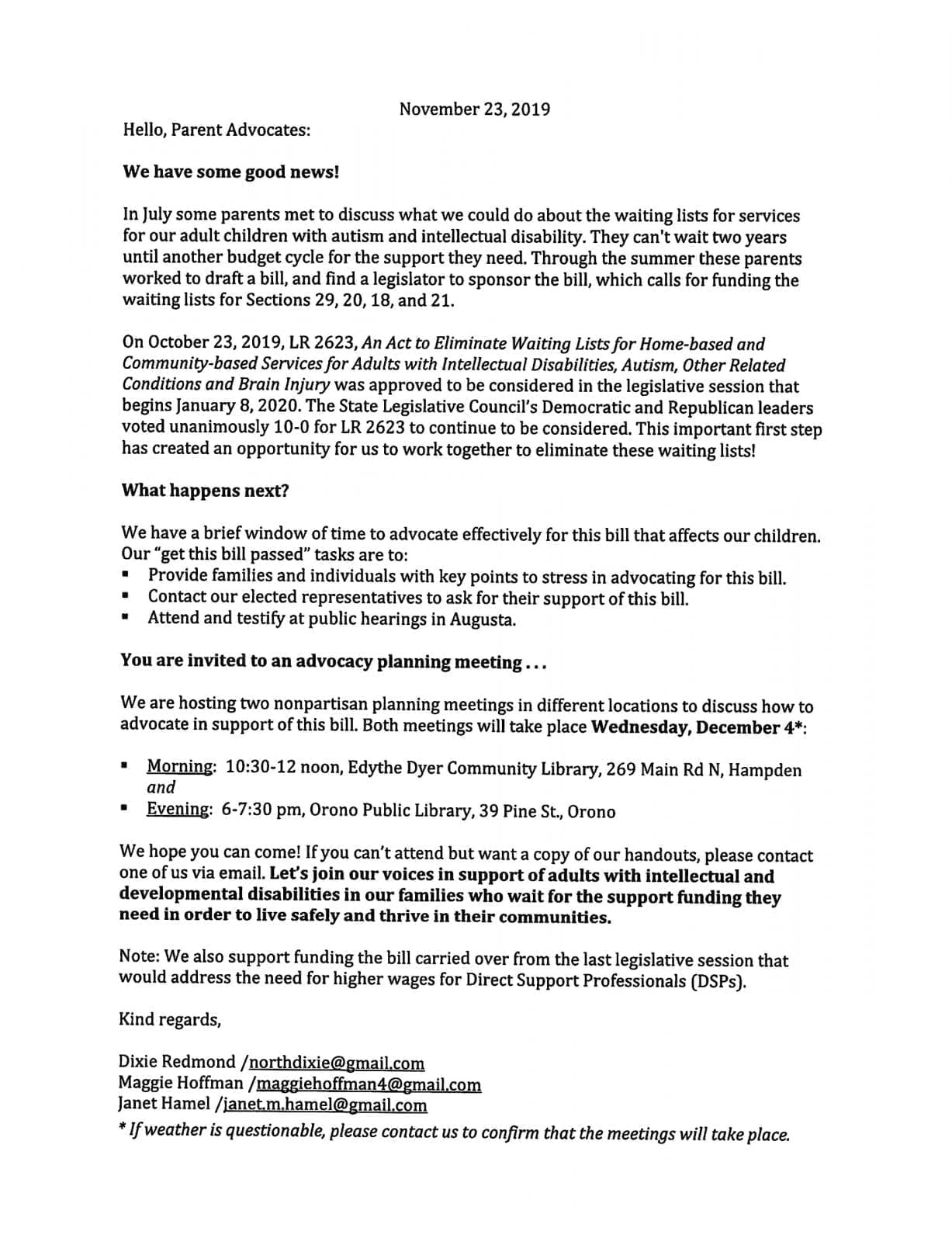 Waitlist Letter 2019 Downeast Horizons