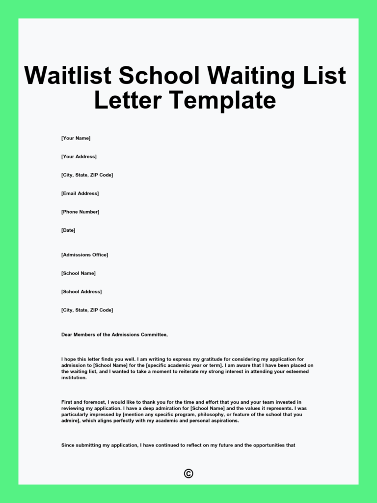Waitlist School Waiting List Letter Template