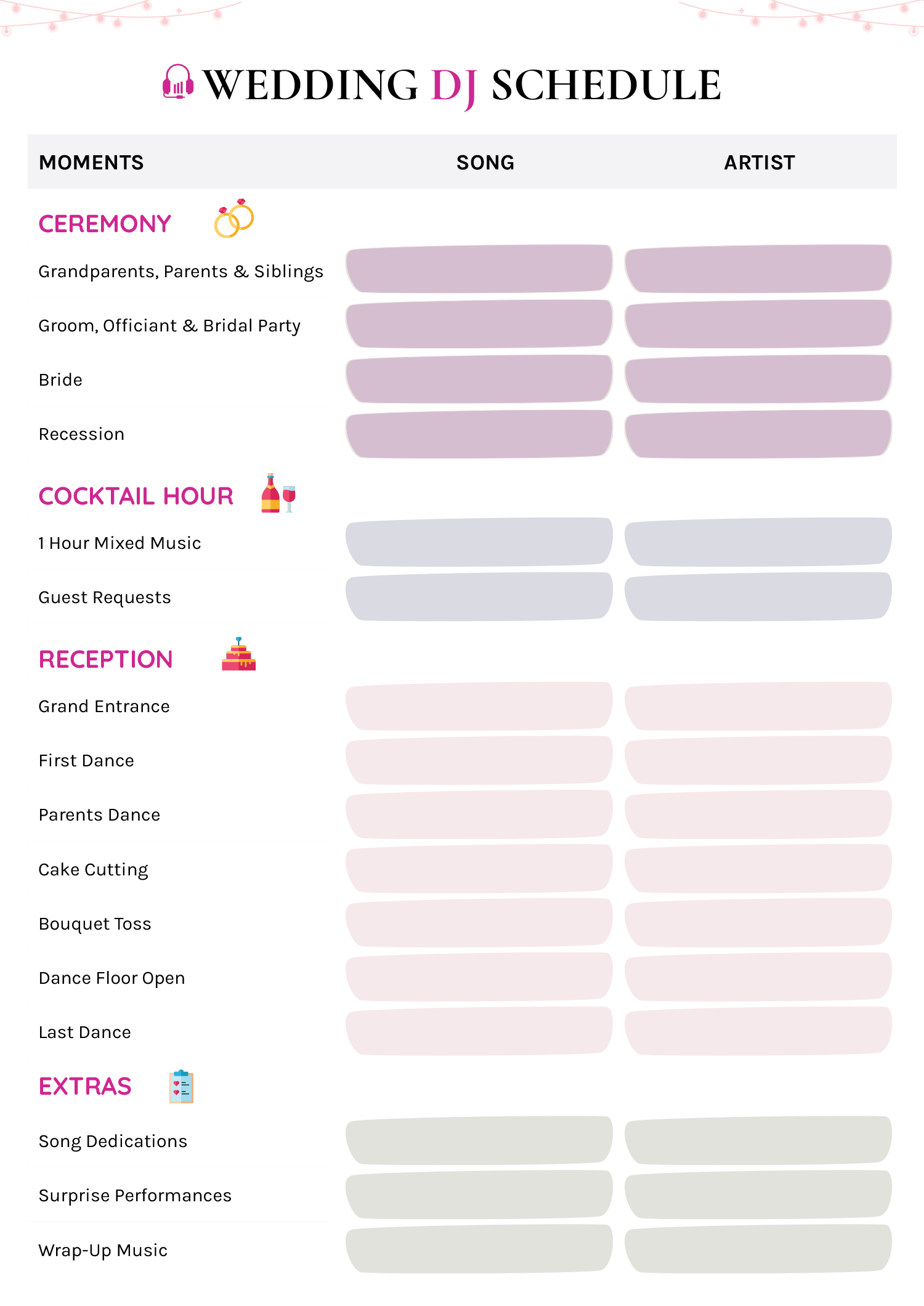 Free Printable Wedding Dj Checklist Template