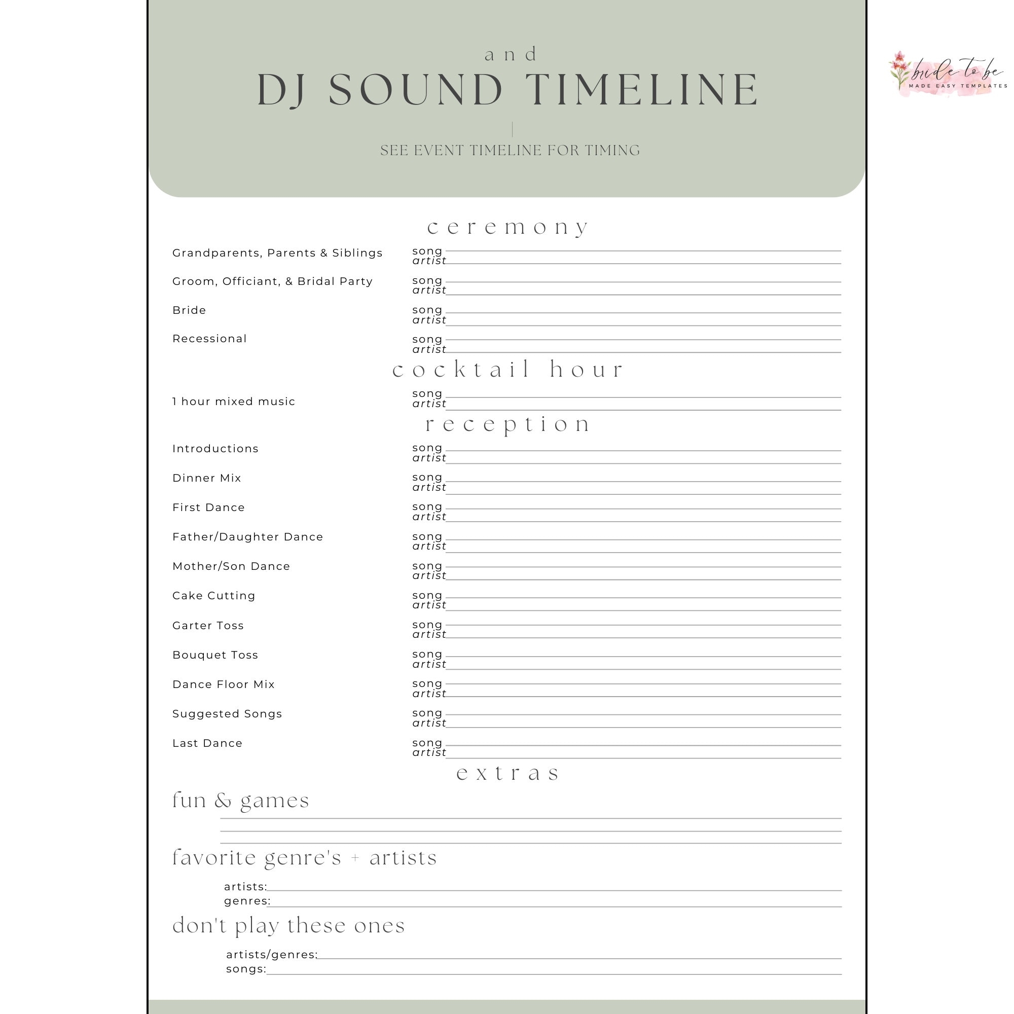 Wedding DJ Timeline Template DJ Wedding Music Planning Guide 