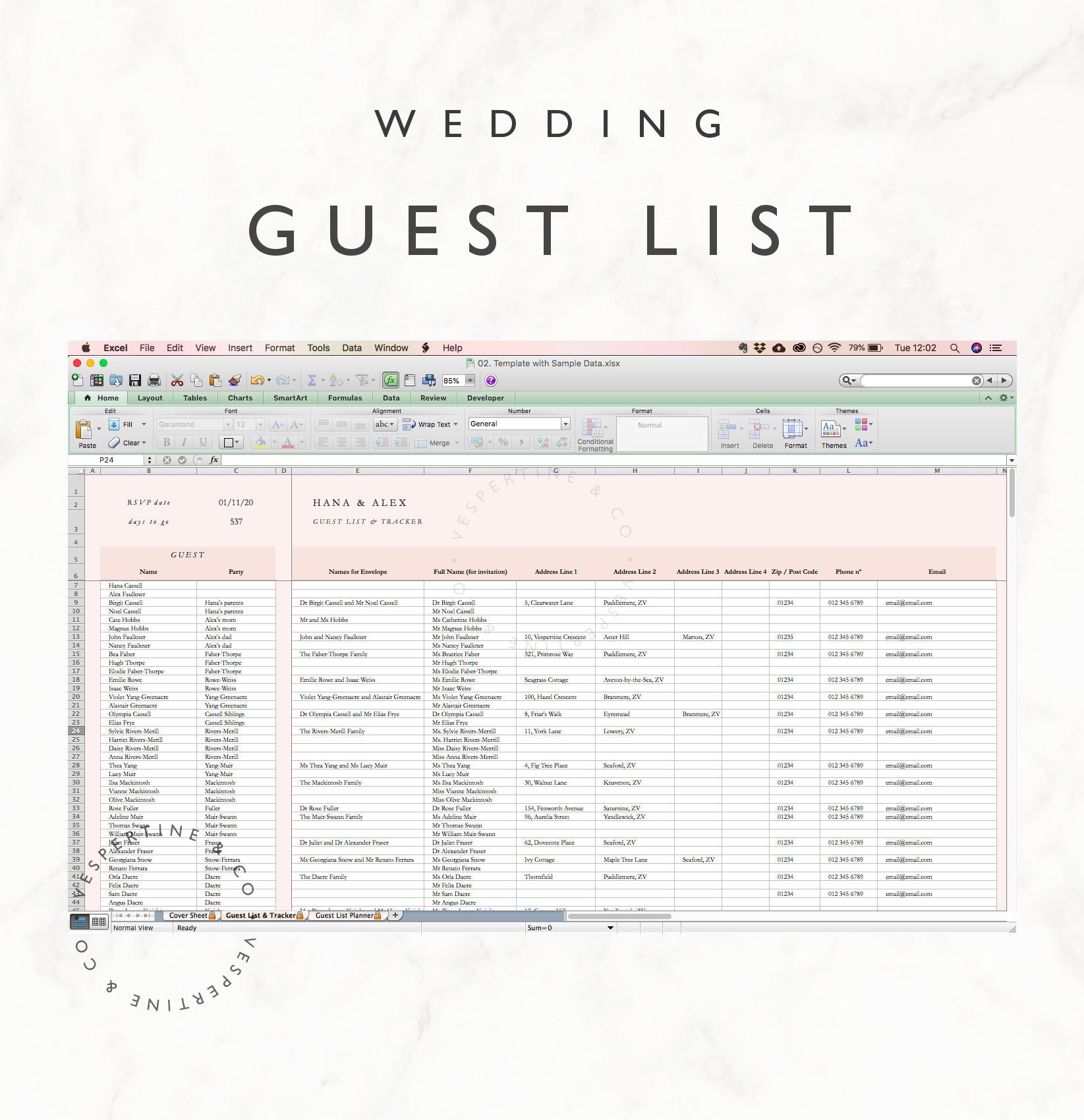 Wedding Guest List Planner And Guest List Tracker Excel Spreadsheet Google Sheets Wedding RSVP Tracker Guest Spreadsheet Editable Etsy