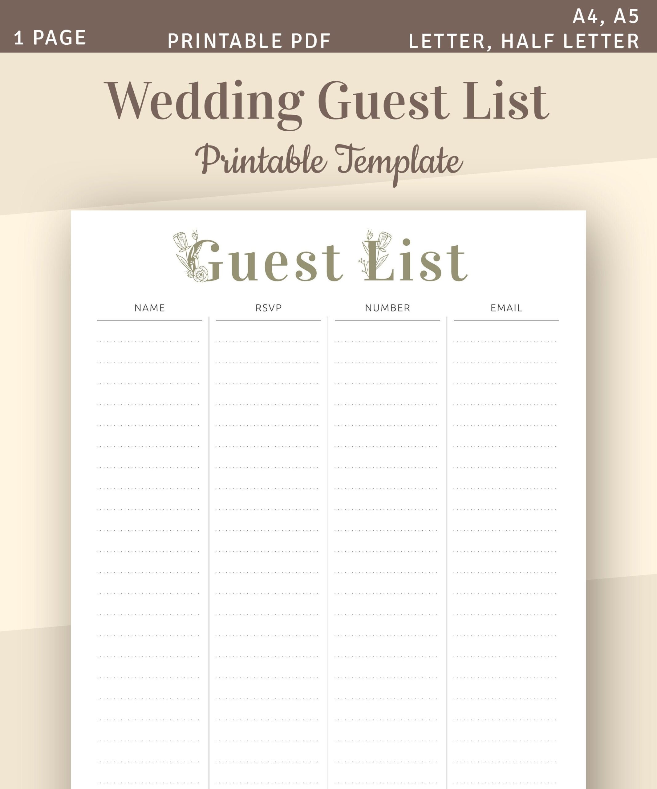 Wedding Guest List Printable Wedding Template Guest List Tracker 