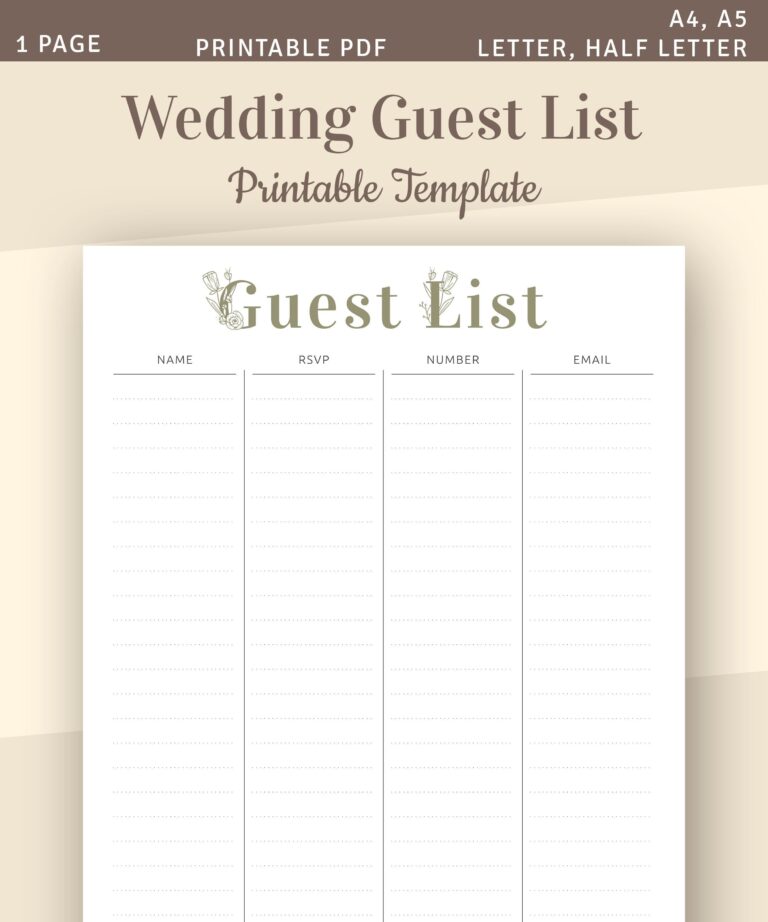 Wedding Guest List Printable Wedding Template Guest List Tracker 