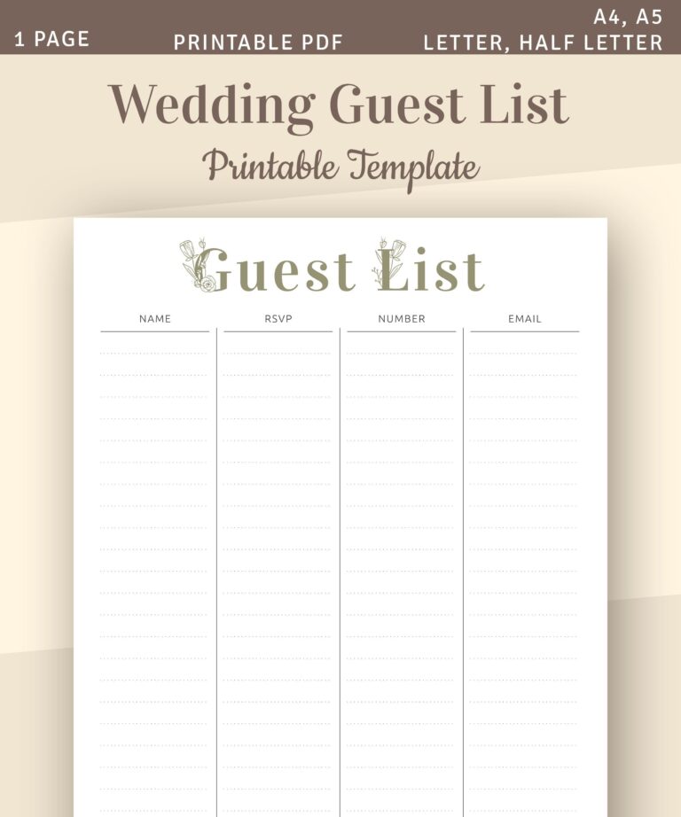 Wedding Guest List Printable Wedding Template Guest List Tracker
