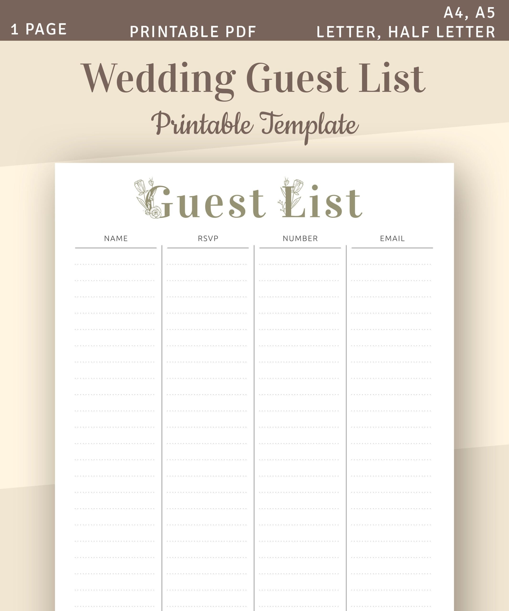 Wedding Guest List Printable Wedding Template Guest List Tracker Guest List Planner RSVP Tracker A4 A5 Letter Half Letter PDF Etsy Australia