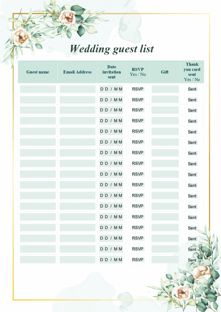 Wedding Guest List Template ONLYOFFICE