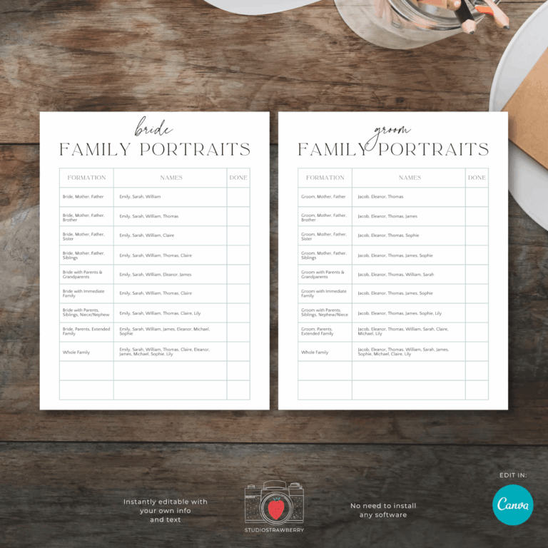Wedding Photography Shot List Template Strawberry Kit