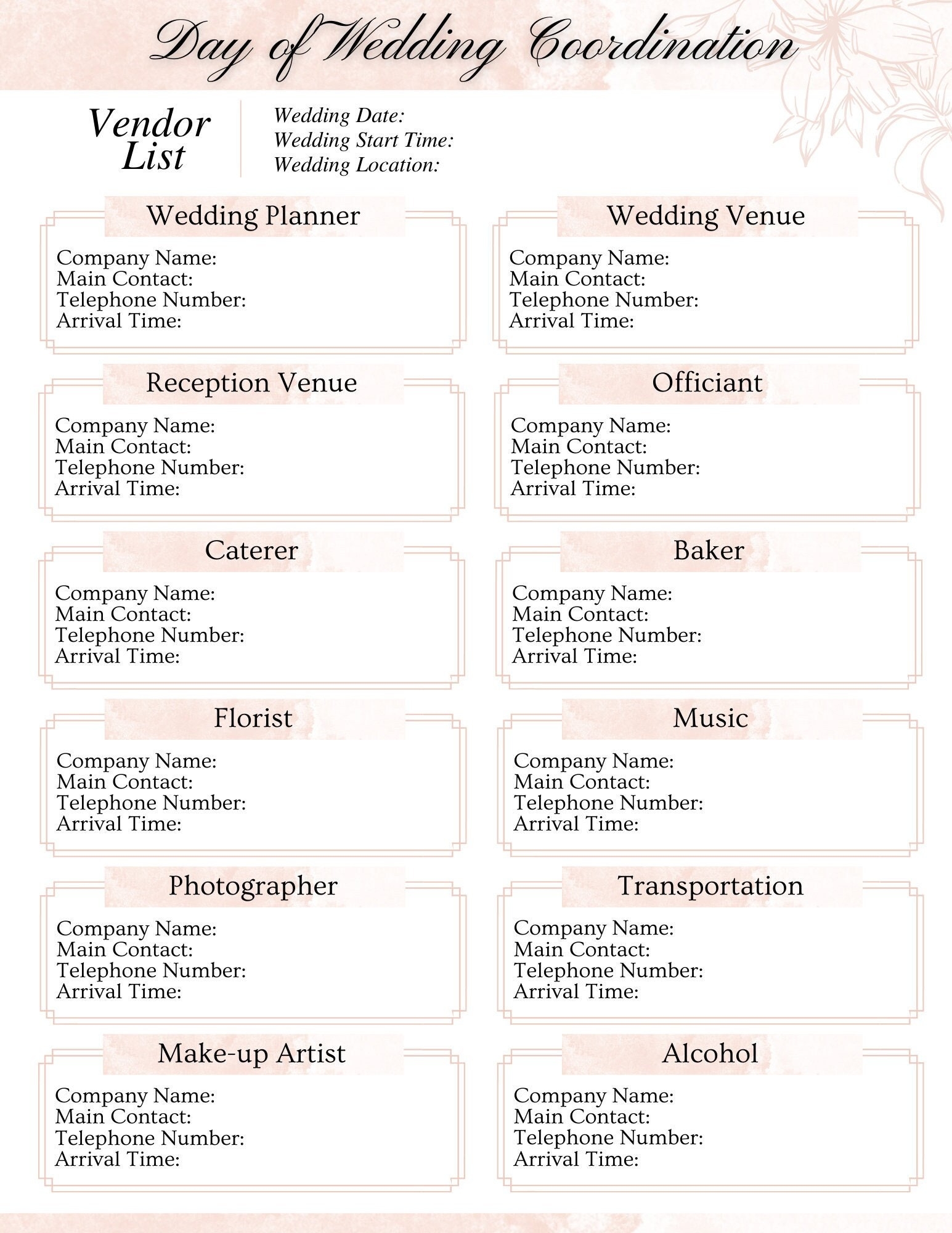 Wedding Vendor List Instant Download Editable Printable Wedding Template Wedding Planner Wedding Vendor List Instant Download Editable Printable Wedding Template Wedding Planner