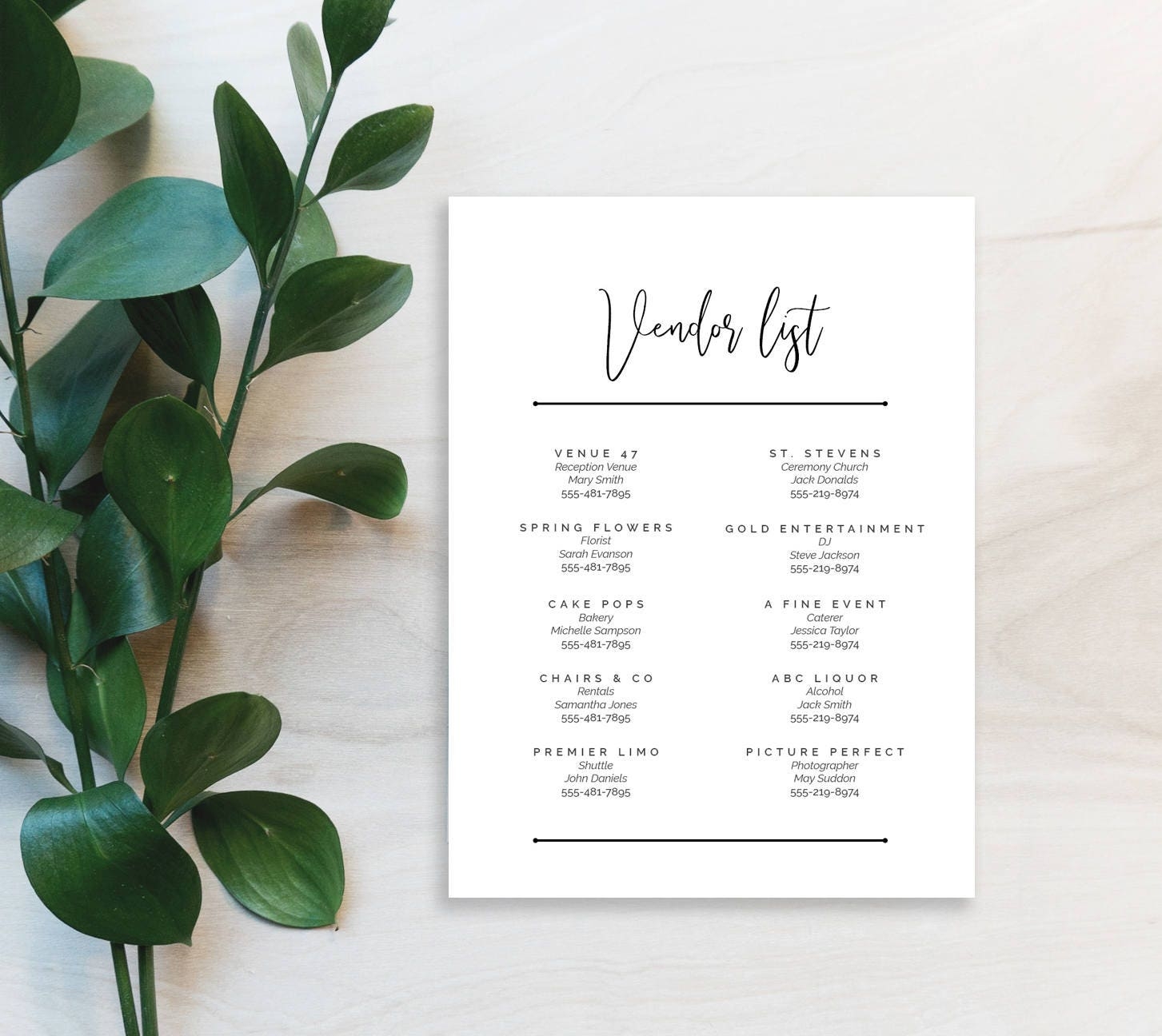 Wedding Vendor List Printable Template Etsy Wedding Vendor List Printable Template Etsy