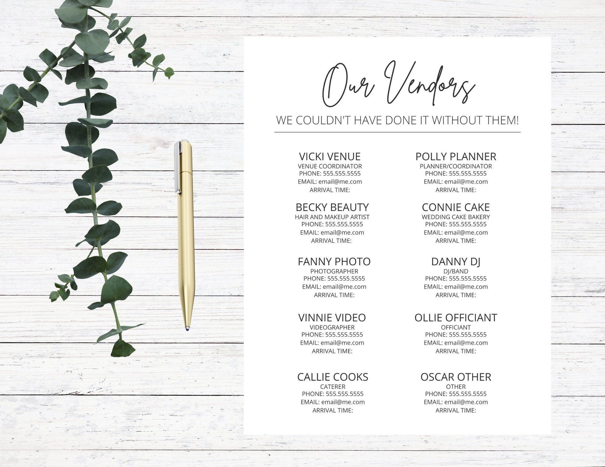 Wedding Vendor Organizer And Contact List Template Wedding Vendor Organizer And Contact List Template