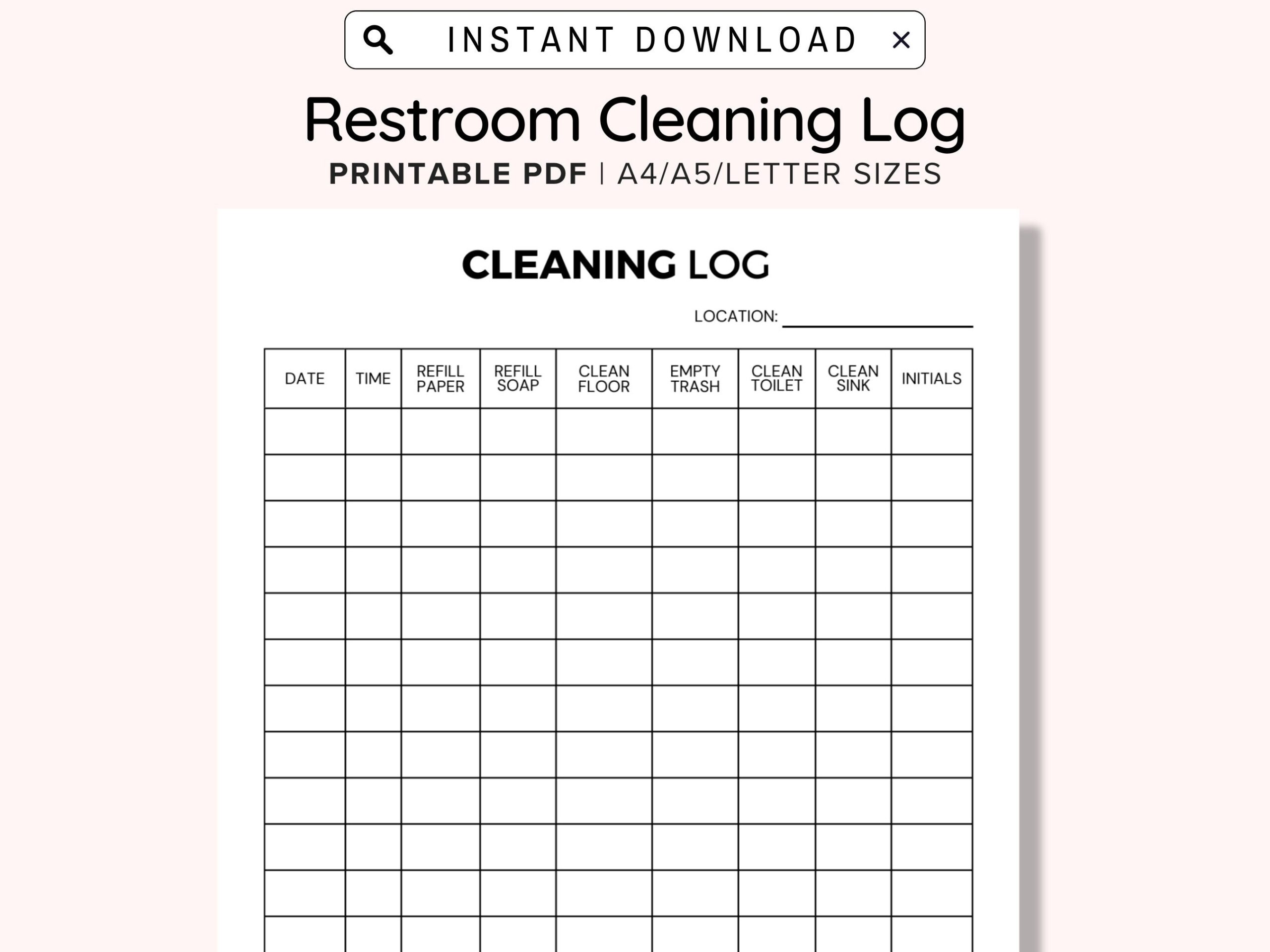 Weekly Bathroom Cleaning Chart Printable Restroom Cleaning Log For Business Bathroom Cleaning Log Bathroom Checklist Restroom Checklist Etsy