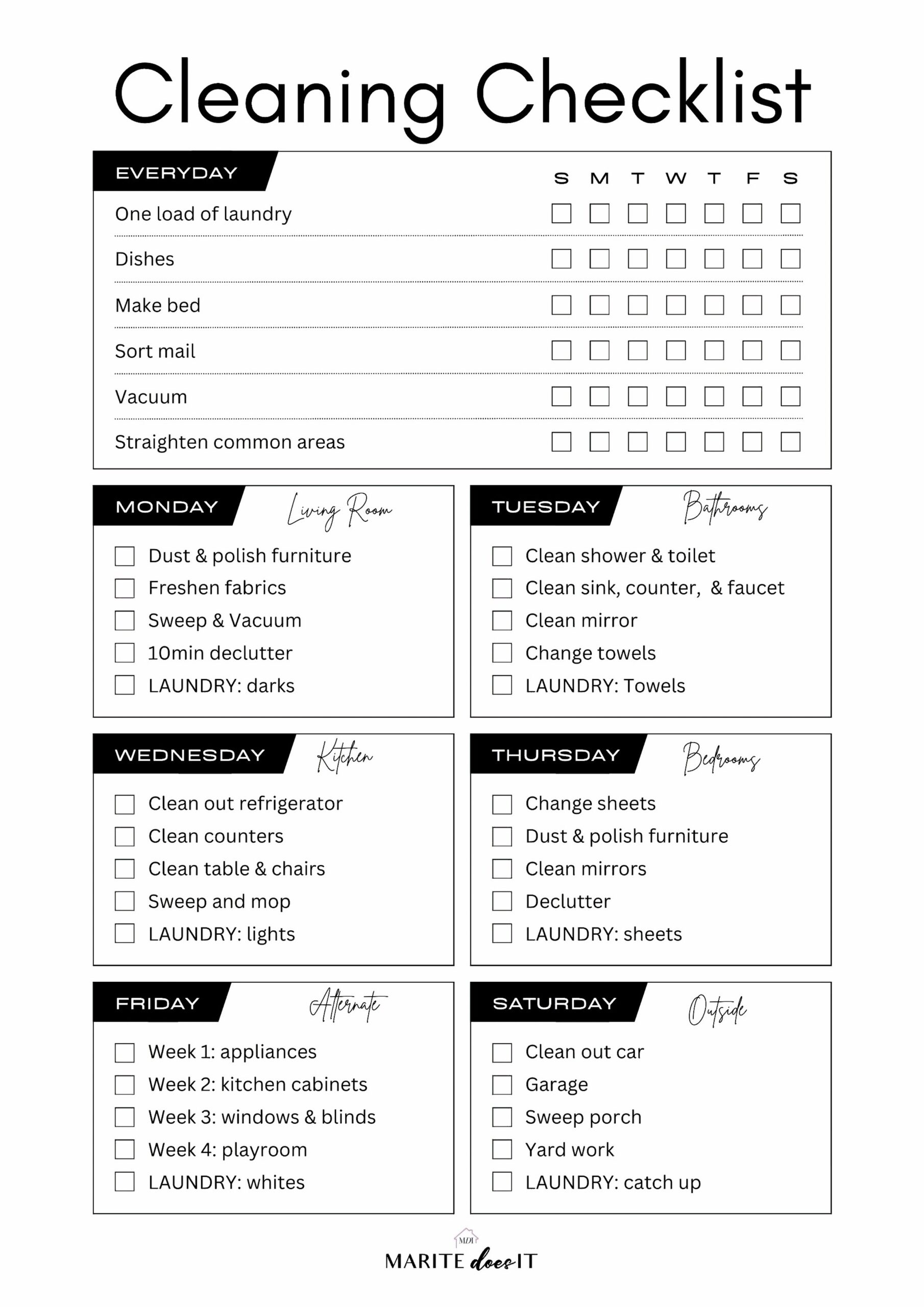 Free Cleaning Checklist Printable