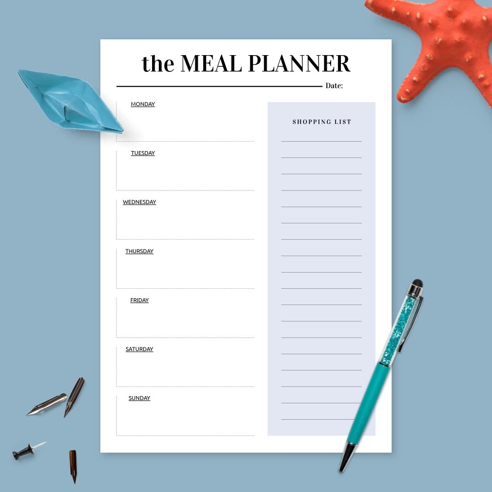 Meal Planner With Shopping List Template