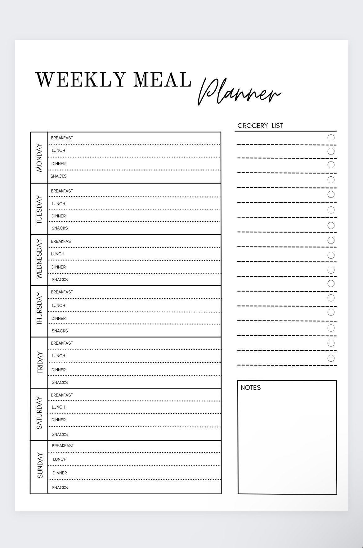 Weekly Meal Planner Grocery List meal Planning Template meal Prep Weekly Meal Planner Grocery List meal Planning Template meal Prep