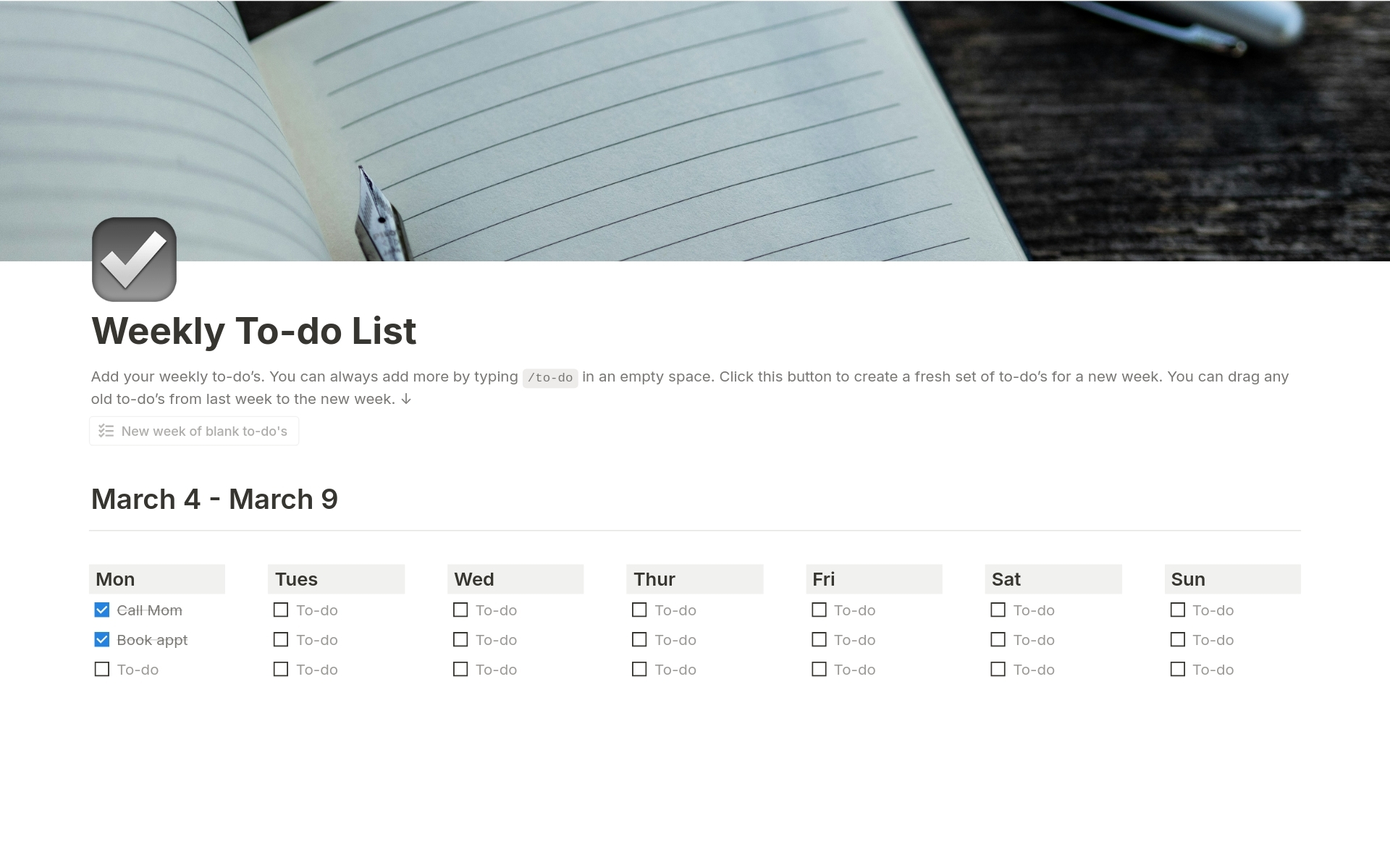 Notion Task List Template