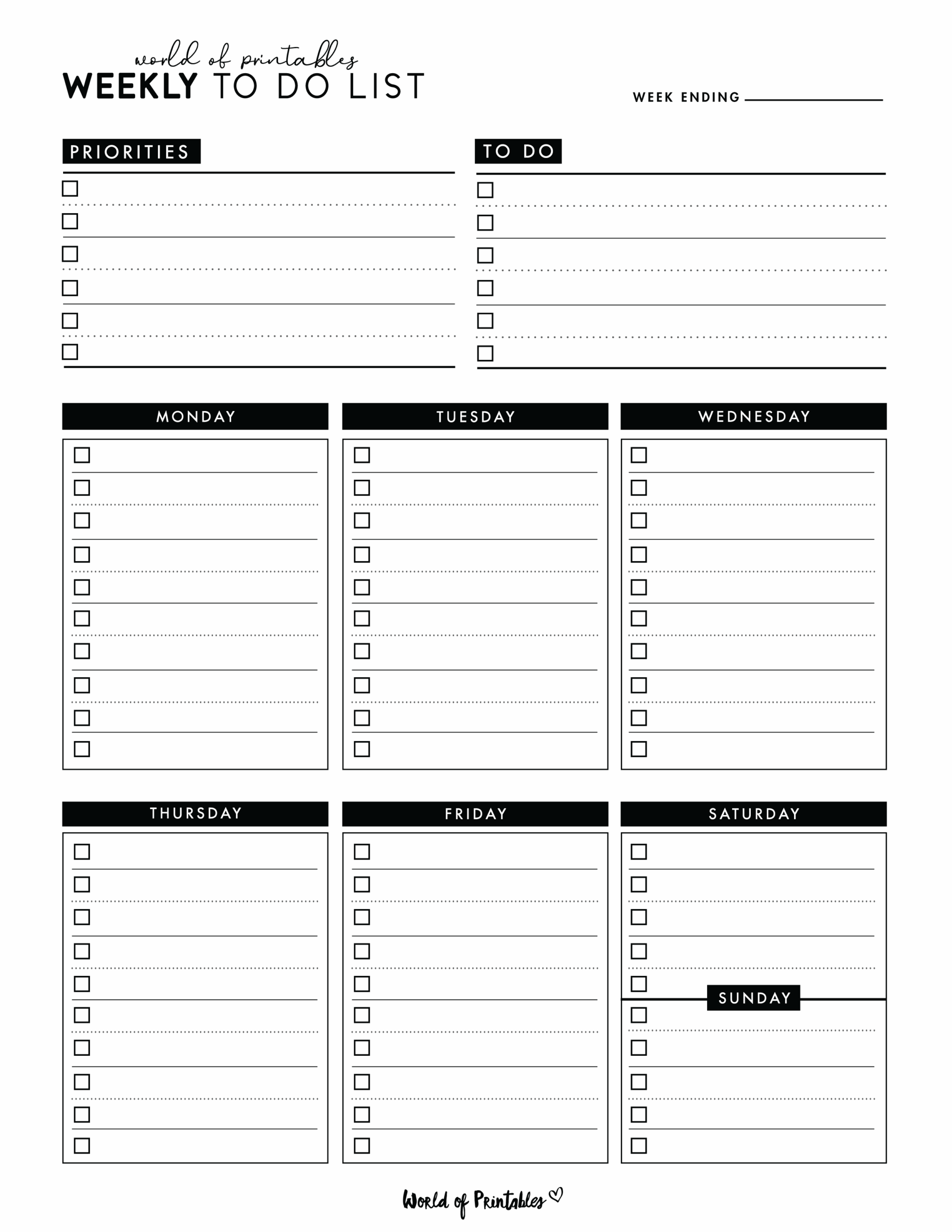 Printable Task List Template