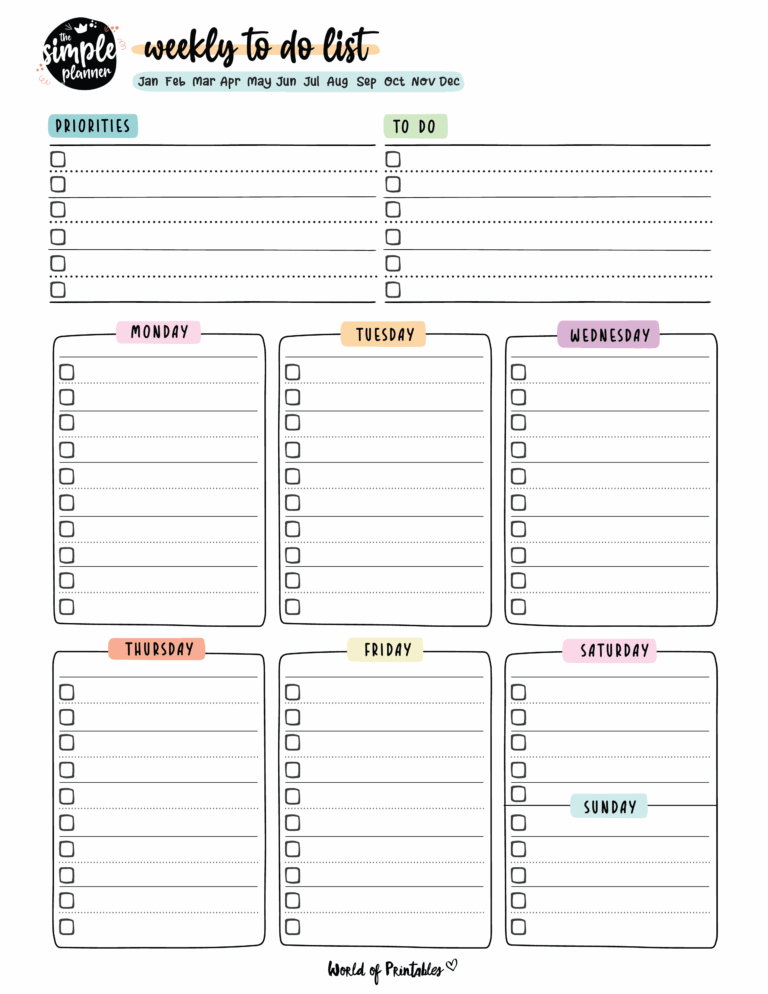 Weekly To Do List Templates World Of Printables