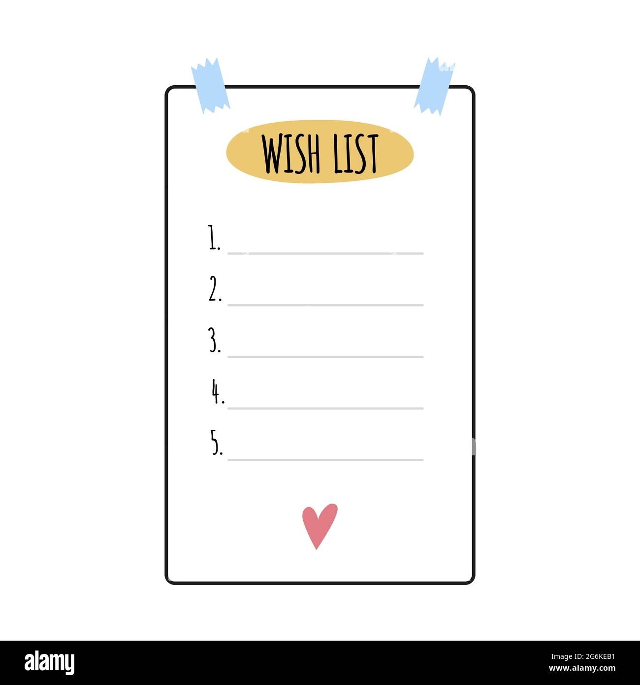 Wish List Elements For Bullet Journal Page Template With Numbers 