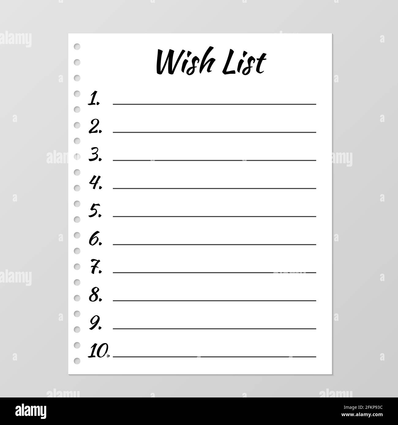 Wish List Template Planner Page Lined And Numbered Paper Sheet Blank White Notebook Page Isolated On Grey Stationery For Organization And Planning Stock Vector Image U0026 Art Alamy
