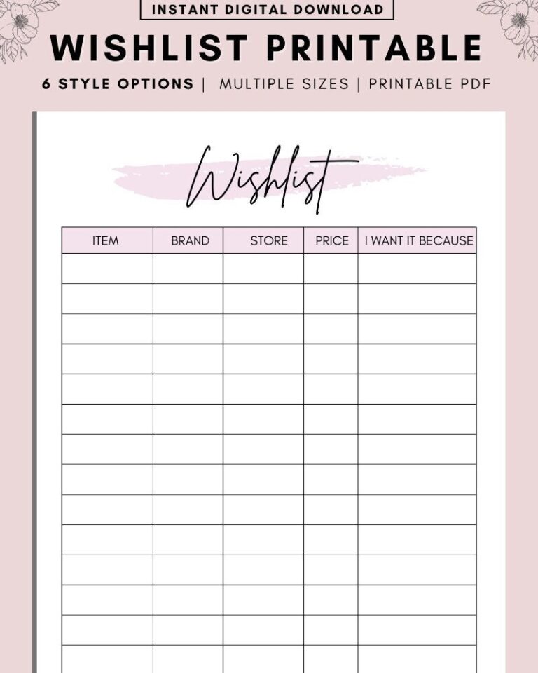 Wishlist Printable Wishlist Insert Printable Tracker Template Christmas Birthday Holiday Shopping Wish List Gifts For Me Make A Wish Etsy