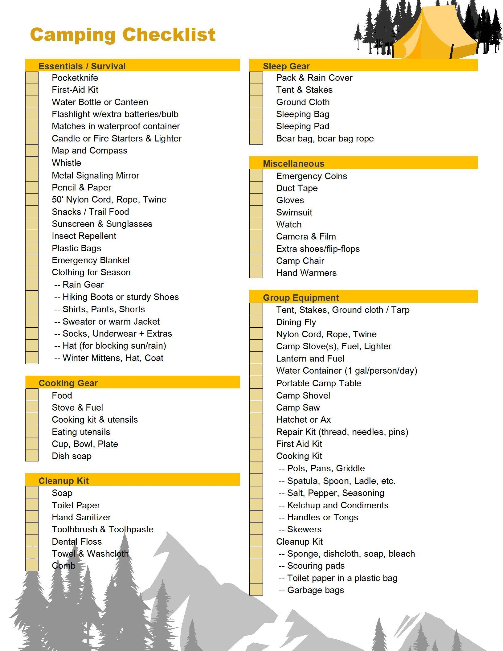 Camping Trip List Template